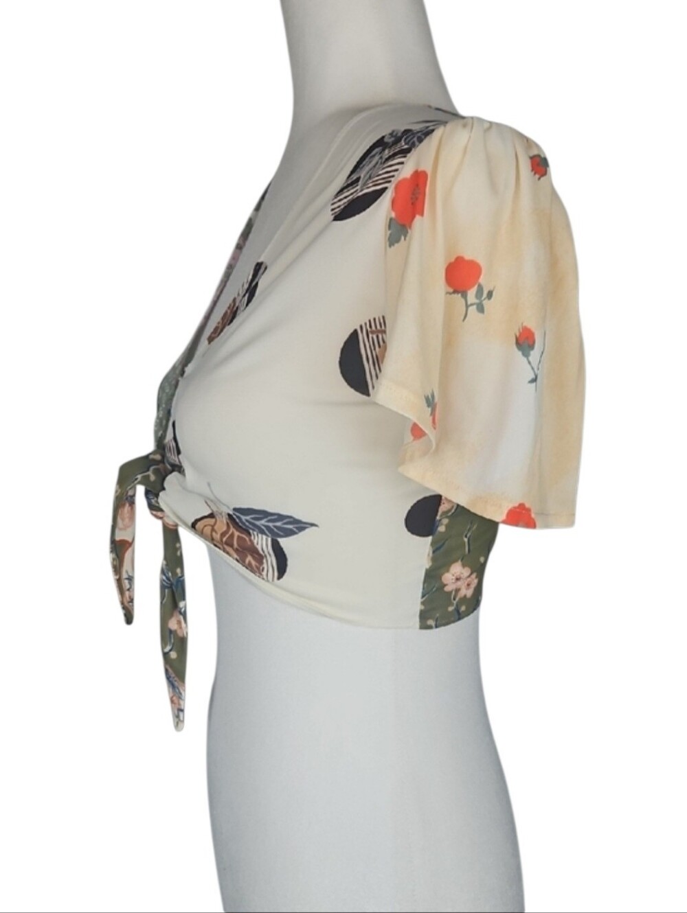 Kawaii Kimono Crop Top Japanese Whimsy Jade Green Pink Cream Bell Sleeves *XS - Picture 6 of 10